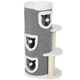 PawHut 101cm Cat Tree with Sisal Scratching Posts, 3 Barrel Condos – Indoor Cat Tower for Rest and Play