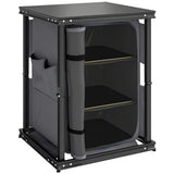 Outsunny Folding Camping Kitchen Cupboard with 3-Tier Storage and Adjustable Feet – Aluminium, Black