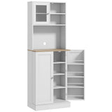 HOMCOM Two-Part Kitchen Storage Cabinet with Microwave Space, Adjustable Shelves & Frosted Glass Door – White