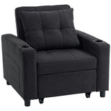HOMCOM 3-in-1 Single Sofa Bed with Three-Level Back, Cup Holders and Pillow – Convertible Sleeper Chair Bed, Black
