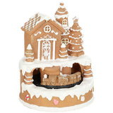 HOMCOM Christmas Gingerbread House with Rotating Train, LEDs & 8 Tunes – Lighted Musical Snow Village