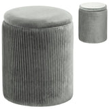 HOMCOM Round Velvet Storage Ottoman with Flip Lid Tray Top, 45 cm Footstool – Living Room, Grey