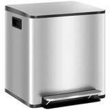 HOMCOM 30L Dual Compartment Pedal Bin with Soft Close Lid, Deodoriser Holders – Stainless Steel Kitchen Bin, Silver Tone