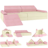 AIYAPLAY 12-Piece Foam Modular Soft Play Set with Slide – Kids Convertible Play Sofa for Playroom, Pink