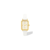 Ravel Ladies Rectangular Gold-Tone Watch with White Faux Leather Strap