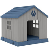 PawHut Waterproof Plastic Dog Kennel for Medium Dogs, Raised Base – Outdoor Garden House, 85 cm, Grey