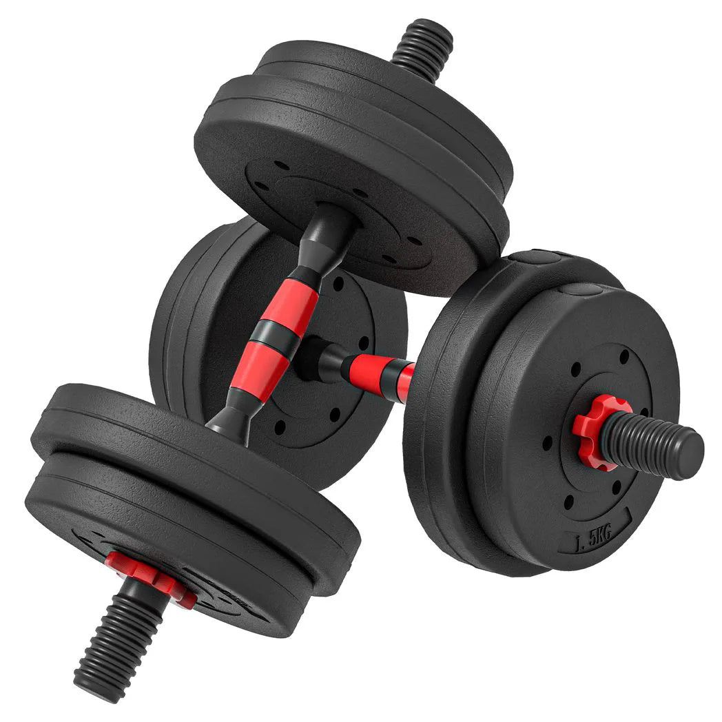HOMCOM 15kg 2-in-1 Adjustable Dumbbell Set with Barbell Connecting Rod – Home Gym Hand Weights, Black
