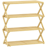 HOMCOM 4-Tier Folding Bamboo Shoe Rack, 12 Pairs, 67 x 60 x 29 cm – Natural