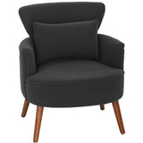 HOMCOM Corduroy Retro Accent Chair with Wing Back, Wood Frame and Cushion – Curved Armchair for Living Room, Black