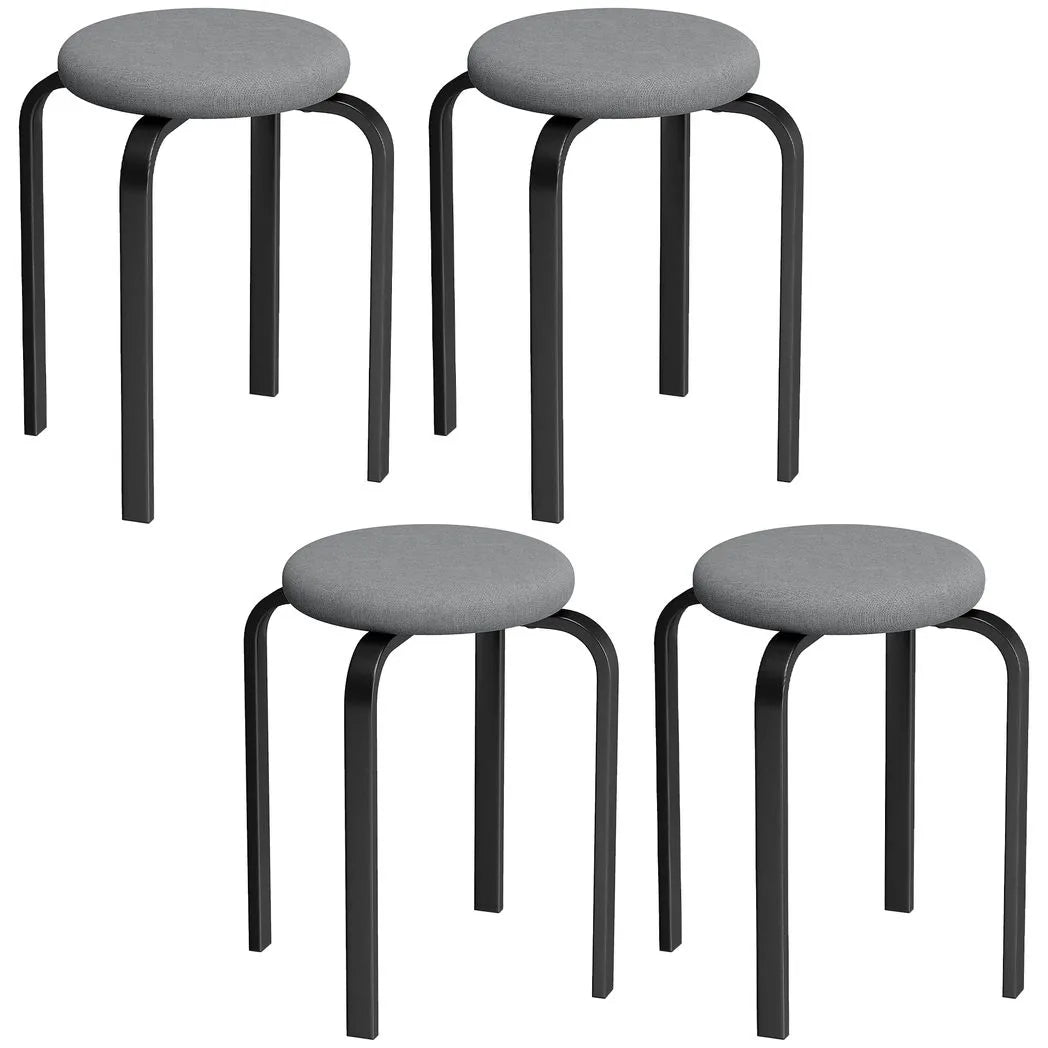 HOMCOM Set of 4 Stackable Round Stools with Cushioned Seats – Backless Kitchen and Dining Room Seating, Dark Grey