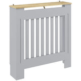 HOMCOM Slatted Radiator Cover with Top Shelf and Anti-Toppling Design – Painted MDF Heater Cabinet, Grey