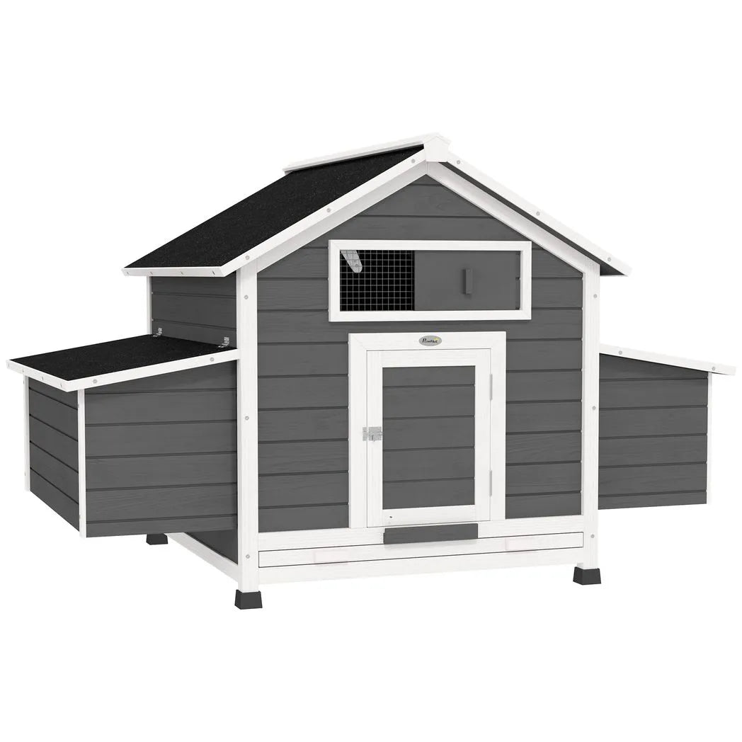 PawHut Wooden Chicken Coop with Nesting Boxes, Openable Roof and Pull-Out Tray – Outdoor Hen House, 150 x 100 x 97 cm