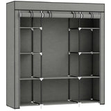HOMCOM Portable Fabric Wardrobe with Hanging Rail, 10 Shelves and Roll-Up Doors – Foldable Clothes Storage, Dark Grey