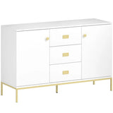 HOMCOM Modern White and Gold Sideboard with 2 Cupboards and 3 Drawers – Dining Room, Kitchen Storage Cabinet