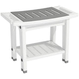 HOMCOM 2-Tier Shower Bench with Shelf, Shower Head Holder & EVA Seat Pad – Bathroom Stool, White and Grey