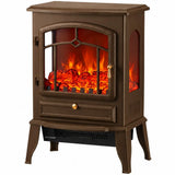 HOMCOM 3-Sided Electric Fireplace Stove, 1000W/2000W Freestanding Heater with 3D Flame Log – Brown