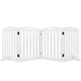 PawHut Wooden Freestanding Dog Gate, 4-Panel Foldable Pet Barrier for Doors and Stairs, 207.5cm, White