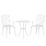 Outsunny 3 Piece Cast Aluminium Garden Bistro Set with 2 Chairs and Round Table with Parasol Hole, White
