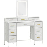 HOMCOM Dressing Table with LED Mirror and 10 Fabric Drawers – Makeup Vanity with Adjustable Lighting, White