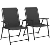 Outsunny Set of 2 Folding Garden Chairs with Breathable Texteline Seat and Armrests – Outdoor Dining, Black