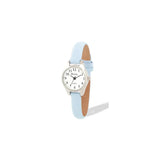 Ravel Ladies Petite Silver-Tone Watch with Clear Numerals and Light Blue Leatherette Strap