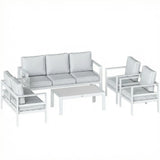 Outsunny 5 Piece Aluminium Garden Sofa Set with Extra Deep Olefin Cushions and Slatted Table – White