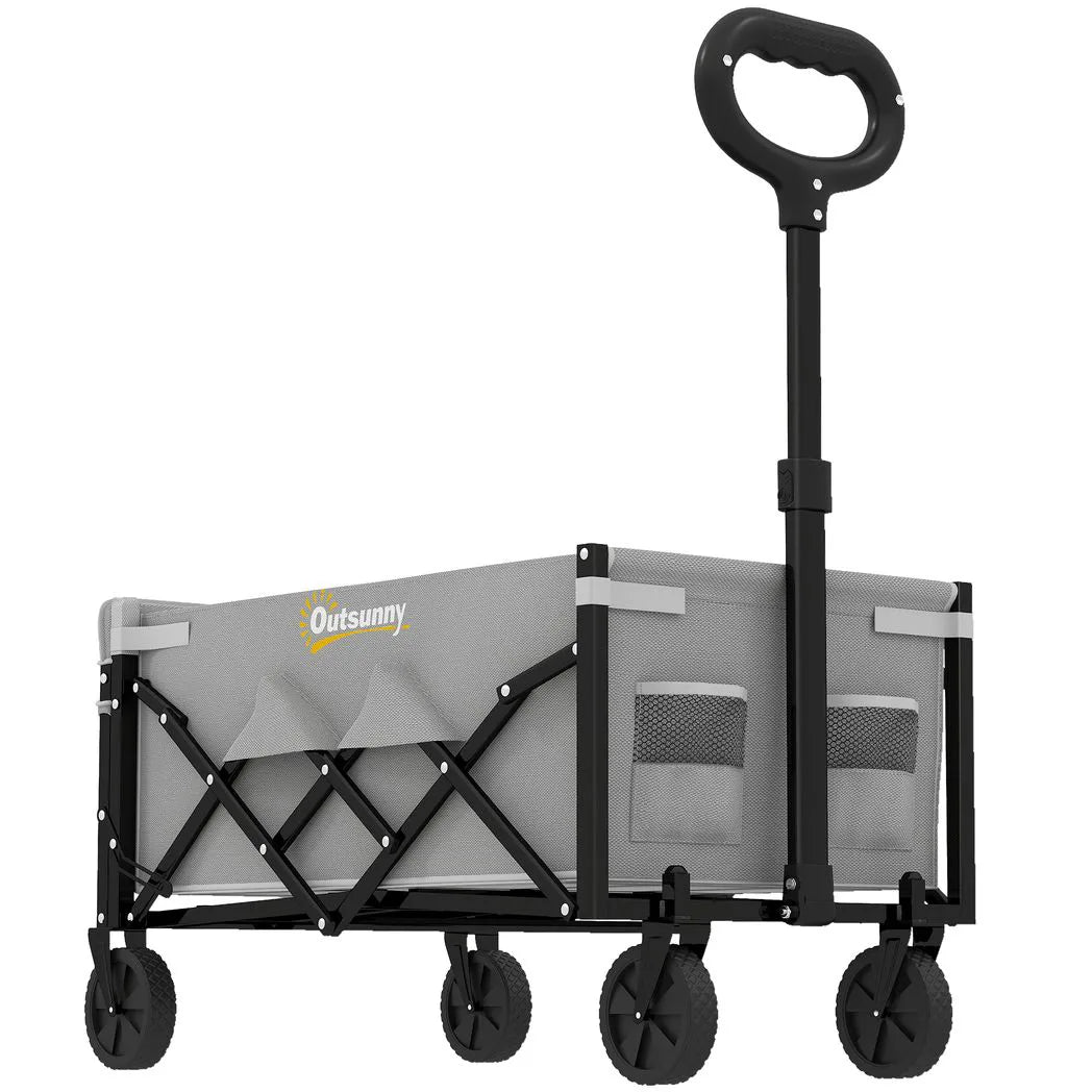 Outsunny 60L Foldable Festival Trolley with Drop-Down Tailgate – Collapsible Camping Wagon Cart, Grey