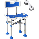 HOMCOM Shower Chair with U-Shaped Cutout, Padded Seat and Backrest, 150kg Capacity – Height Adjustable, Blue