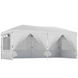 Outsunny 3 x 6m Pop-Up Gazebo with 6 Sidewalls – UV50 Garden Canopy with Mesh Windows and Carry Bag, White