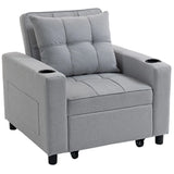 HOMCOM 3-in-1 Convertible Single Sofa Bed with Pillow and Cup Holders – Sleeper Chair Bed, Light Grey