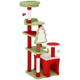 PawHut 120cm Christmas Cat Tree with 3 Scratching Posts, Perches & Hanging Toys – Festive Tower, Green