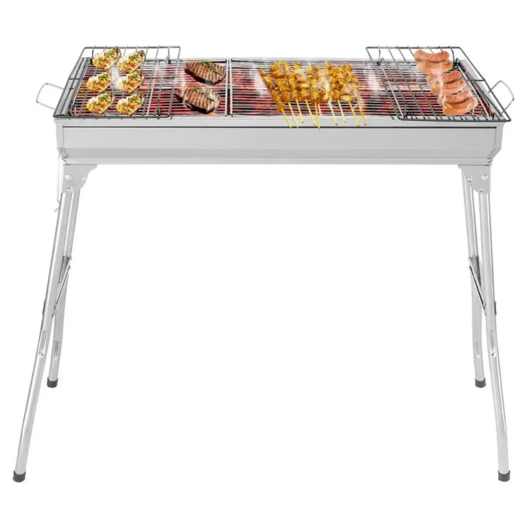 Folding Charcoal BBQ Grill, Portable Stainless Steel Barbecue with Two Mesh Panels – Garden, Picnic & Camping