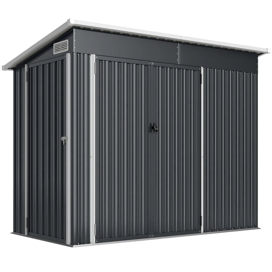 Outsunny 7.5 x 4.3ft Galvanised Metal Garden Shed with 3 Lockable Doors and Vents, Dark Grey