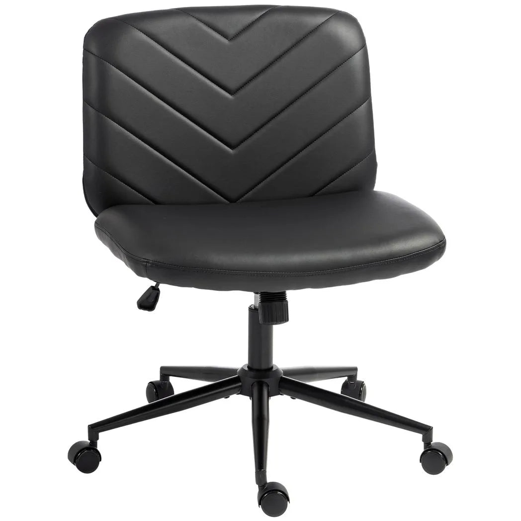 HOMCOM Armless Home Office Chair with 62cm Wide Seat & Rocking Function – Cross-Legged Swivel Chair, Black