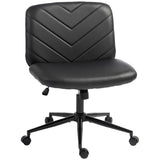 HOMCOM Armless Home Office Chair with 62cm Wide Seat & Rocking Function – Cross-Legged Swivel Chair, Black