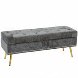 HOMCOM Chenille Storage Ottoman Bench with Padded Seat and Metal Legs, 114 x 41 x 45cm – End of Bed Seat, Grey