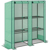 Outsunny Three-Tier Mini Greenhouse with Roll-Up Zipped Doors and 140 gsm PE Cover, Steel Frame – Green