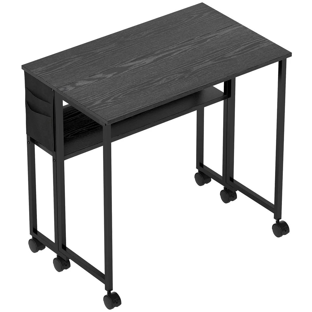 HOMCOM 80cm Drop Leaf Writing Desk with Wheels and Lower Shelf – Foldable Work Table, Black