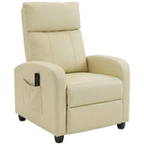 HOMCOM Massage Recliner Armchair with Push Back Reclining, Leg Rest & Side Pocket – Faux Leather, Cream