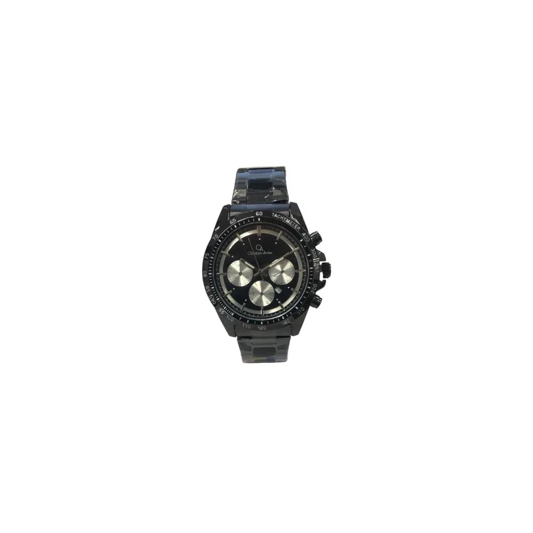 Christyan Arden Mens New FK Fashion Dated Multi Eye Black Dial Analogue Black Metal Bracelet Strap Watch