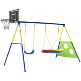 AIYAPLAY 4-in-1 Kids Swing Set with Saucer Swing, Basketball Hoop & Football Goal – Outdoor Garden Playset