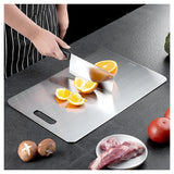 Double-Sided Stainless Steel Chopping Board, 46 x 30cm – Large Kitchen & Camping Cutting Board, Silver