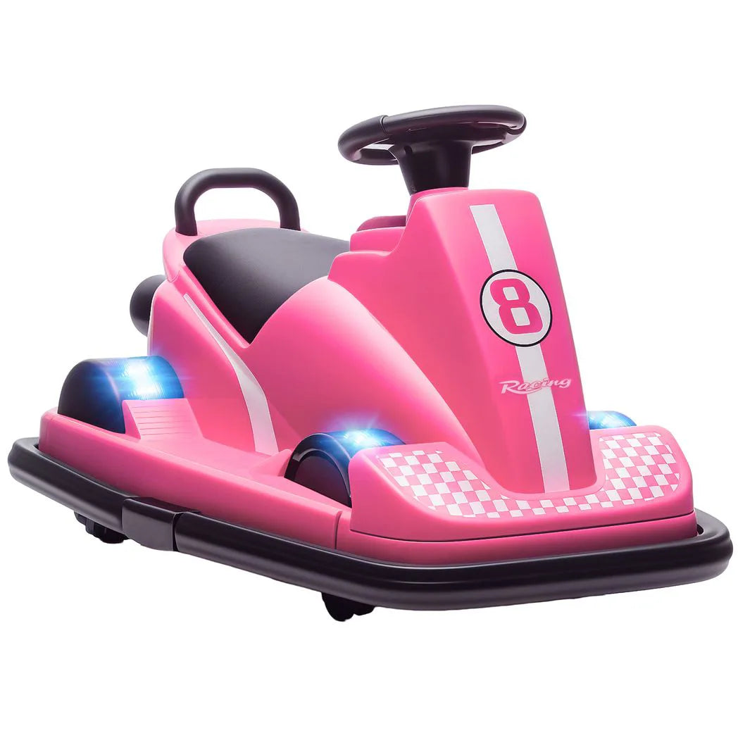 AIYAPLAY Kids Electric Bumper Car with 360° Spin, LED Lights and Music – Ride On Waltzer for Ages 3-8, Pink