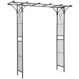 Outsunny 210 cm Metal Garden Trellis Arch with Steel Tubing & Scrollwork – Wedding Arbour, Dark Grey