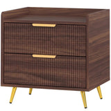 HOMCOM Two-Drawer Bedside Table with Gold-Tone Handles and Anti-Tipping Straps – Nightstand, Walnut Brown