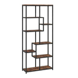 HOMCOM Seven-Tier Geometric Bookcase with Metal Frame & Anti-Tipping Straps – Asymmetrical Storage, Brown
