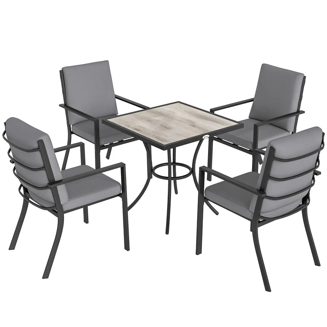 Outsunny 5 Piece Garden Dining Set for 4 – Square Table with Stackable Cushioned Armchairs