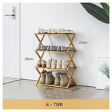 Foldable 4-Tier Bamboo Shoe Rack – No Assembly Required, Natural