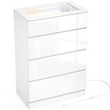 HOMCOM High Gloss 4 Drawer Chest of Drawers with Glass Top and RGB LED Lights, Dresser with Jewelry Organizer, APP Control