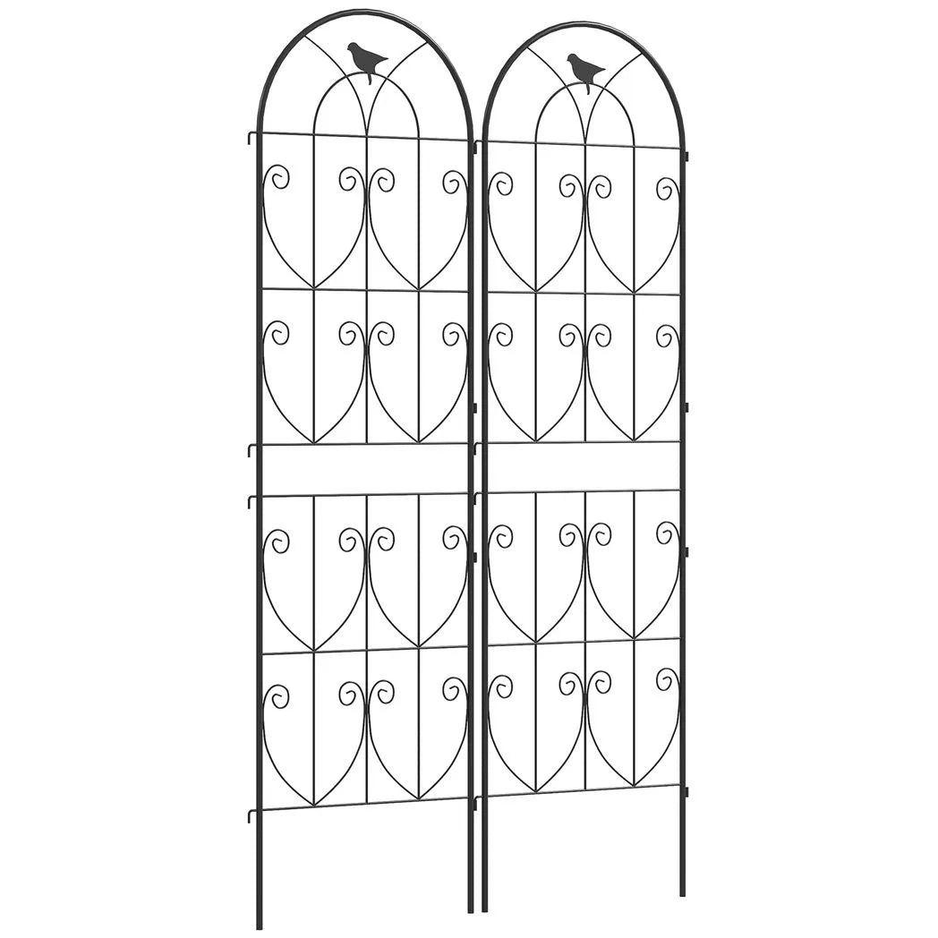 Outsunny Set of 2 Metal Garden Trellis Panels with Bird Motifs, 180 x 50cm – Climbing Plant Support and Privacy Screen
